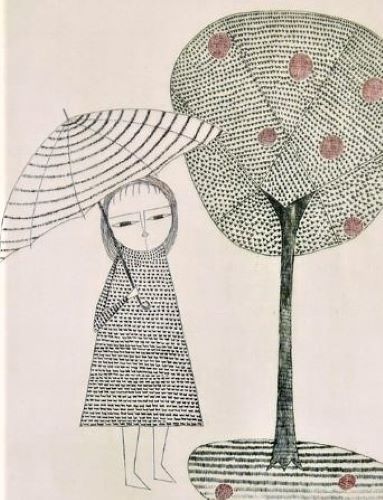 南桂子　「傘をさした少女」の買取作品画像